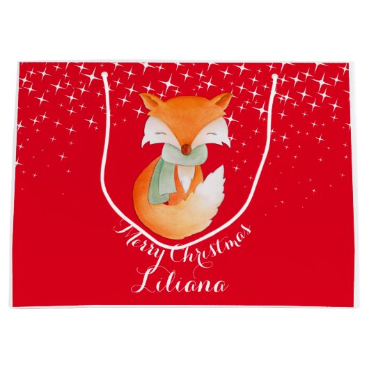 かわいい孤の包まれたな芸術はクリスマスのギフトバッグを示しました ラージペーパーバッグ (正面)