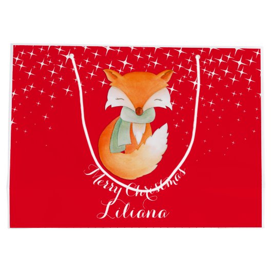 かわいい孤の包まれたな芸術はクリスマスのギフトバッグを示しました ラージペーパーバッグ (裏面)