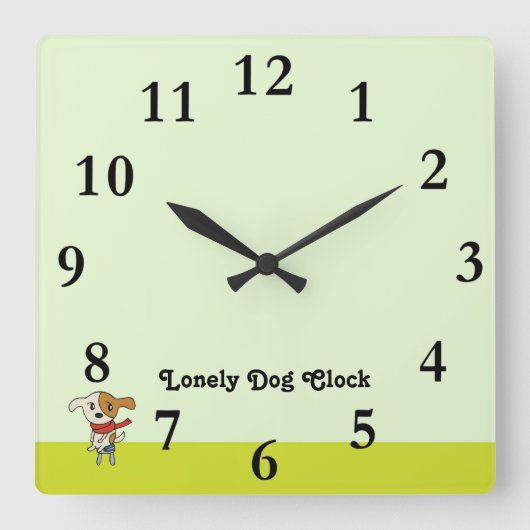 かわいい孤独な犬の時計！ スクエア壁時計 (正面)