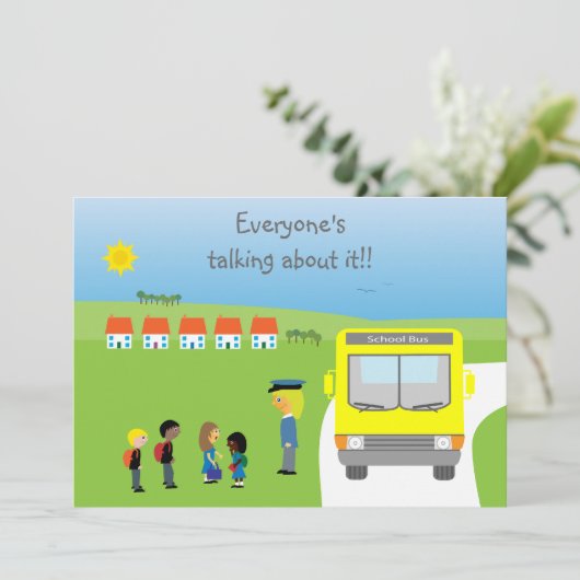 かわいい学校の子供及びバス誕生会 招待状 (スタンド正面)