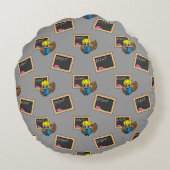 かわいい学校の学生フクロウの漫画 ラウンドクッション (裏面)