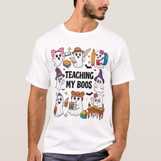 かわいい学校の幽霊 ハロウィンテーマ Tシャツ (正面)