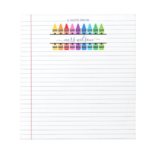 かわいい学校の本に先生のメモが並んだ ノートパッド (正面)