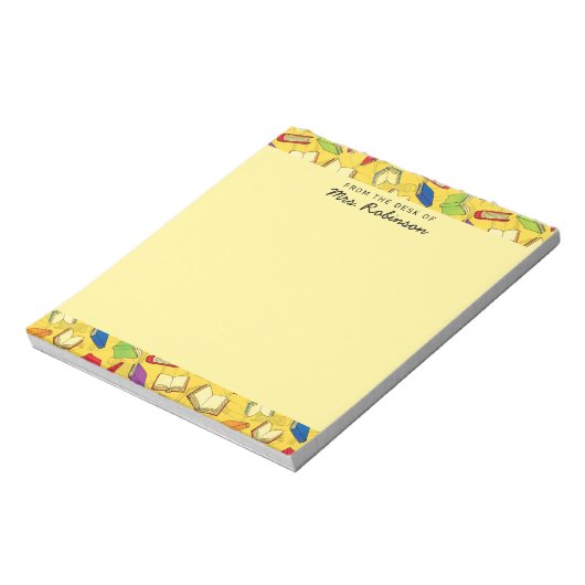 かわいい学校の本先生デスクイエロ4 x 6 ノートパッド (回転)