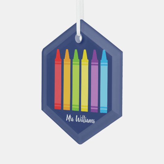 かわいい学校先生クレヨンパーソナライズされたクリスマス ガラスオーナメント (正面左)