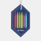 かわいい学校先生クレヨンパーソナライズされたクリスマス ガラスオーナメント (正面右)