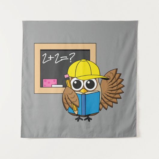 かわいい学校生梟のアニメ タペストリー (正面)