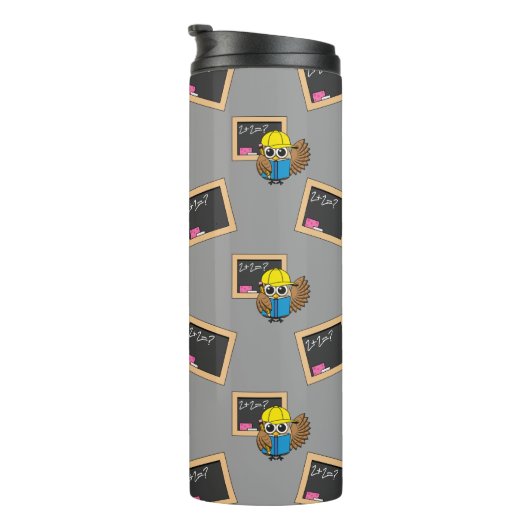 かわいい学校生梟のアニメ タンブラー (回転右)