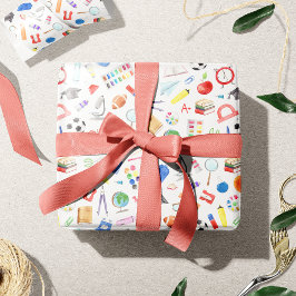 かわいい学校用品新学期柄 ラッピングペーパー