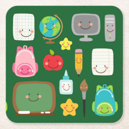 かわいい学校用品 バックトゥスクール スクエアペーパーコースター