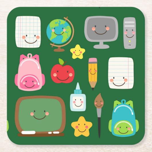 かわいい学校用品 バックトゥスクール スクエアペーパーコースター (正面)
