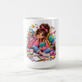 かわいい学生と学校用品 コーヒーマグカップ (中央)