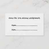 かわいい学生の宿題の弁解カード コーリングカード (裏面)