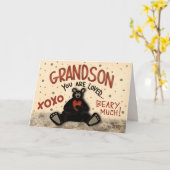 かわいい孫バレンタインベアおもしろいインスピレーション カード (黄色い花)