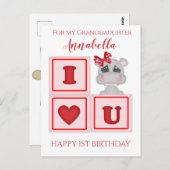 かわいい孫娘の1歳の誕生日　ヒポポタマス　愛してる ポストカード (正面/裏面)