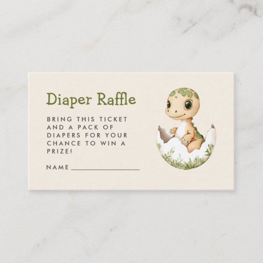 かわいい孵化恐竜の赤ちゃんシャワーおむつラッフル エンクロージャーカード (正面)