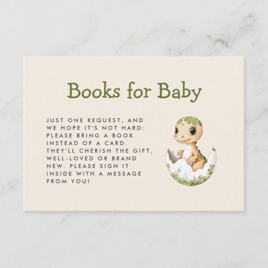 かわいい孵化恐竜の赤ちゃんシャワー本 エンクロージャーカード (正面)