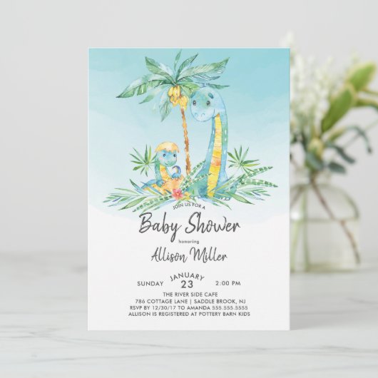 かわいい孵化恐竜男の赤ちゃんシャワー招待状 招待状 (スタンド正面)