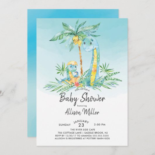 かわいい孵化恐竜男の赤ちゃんシャワー招待状 招待状 (正面/裏面)