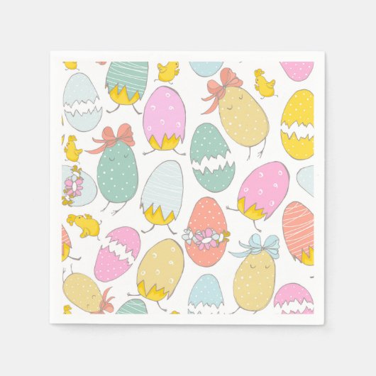 かわいい孵化雛とイースターエッグ スタンダードカクテルナプキン (正面)