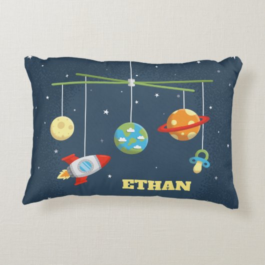 かわいい宇宙のまぐさ桶は男の赤ちゃんの子供部屋の枕をもてあそびます アクセントクッション (裏面)