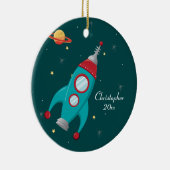 かわいい宇宙のロケットの船の名前入りなオーナメント セラミックオーナメント (右)