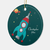 かわいい宇宙のロケットの船の名前入りなオーナメント セラミックオーナメント (左)