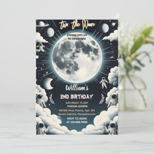 かわいい宇宙の夜空2月2日の誕生日 招待状 (スタンド正面)
