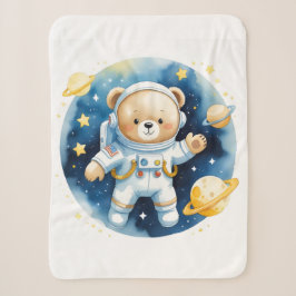 かわいい宇宙の宇宙飛行士クマのフリースブランケット シェルパブランケット