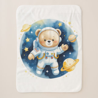 かわいい宇宙の宇宙飛行士クマのフリースブランケット シェルパブランケット
