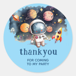かわいい宇宙の惑星 ありがとう ブルー ラウンドシール