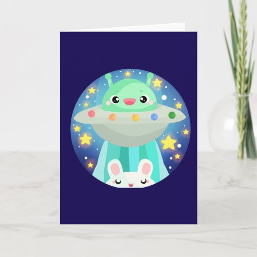 かわいい宇宙の生き物とうさぎ カード (正面)