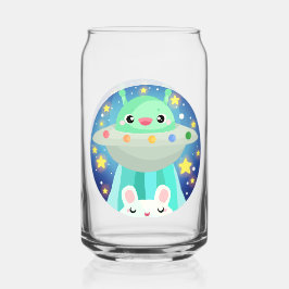 かわいい宇宙の生き物とうさぎ ガラス缶
