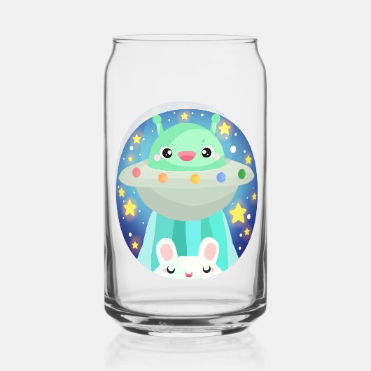 かわいい宇宙の生き物とうさぎ ガラス缶 (正面)