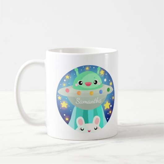 かわいい宇宙の生き物とうさぎ コーヒーマグカップ (左)