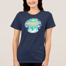 かわいい宇宙の生き物とうさぎ トライブレンドTシャツ