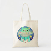 かわいい宇宙の生き物とうさぎ トートバッグ (正面)