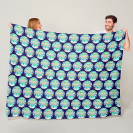 かわいい宇宙の生き物とうさぎ フリースブランケット