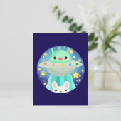 かわいい宇宙の生き物とうさぎ ポストカード (スタンド正面)
