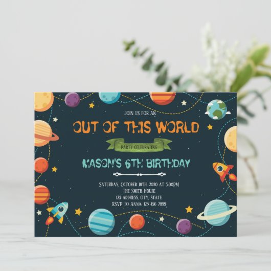 かわいい宇宙の誕生日のパーティの招待状 招待状 (スタンド正面)