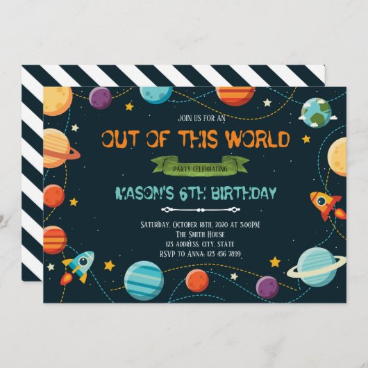 かわいい宇宙の誕生日のパーティの招待状 招待状 (正面/裏面)