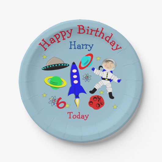 かわいい宇宙をテーマにした誕生日パーティー ペーパープレート (正面)