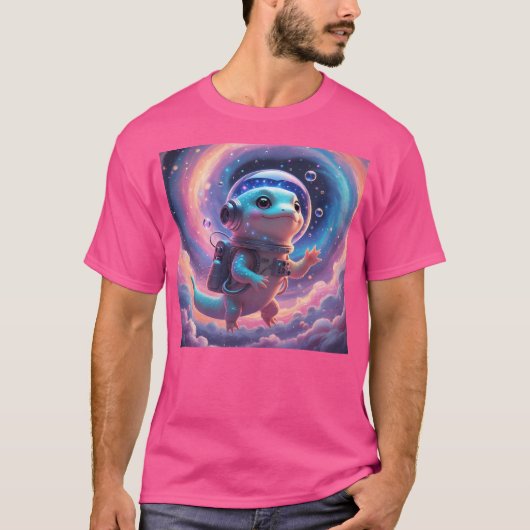 かわいい宇宙アクソロトル銀河宇宙飛行士デザイン Tシャツ (正面)