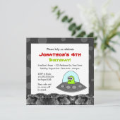 かわいい宇宙エイリアンテーマ子供の誕生日 招待状 (スタンド正面)