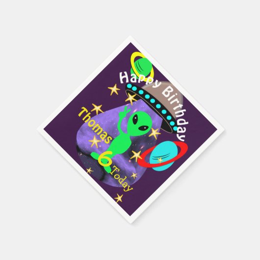 かわいい宇宙エイリアンテーマ誕生日パーティー スタンダードカクテルナプキン (角)