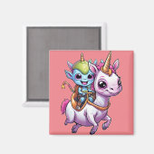 かわいい宇宙エイリアン乗りユニコーンおもしろいUFO マグネット (正面/裏面)