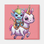 かわいい宇宙エイリアン乗りユニコーンおもしろいUFO マグネット (正面)