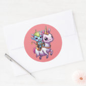 かわいい宇宙エイリアン乗りユニコーンおもしろいUFO ラウンドシール (封筒)