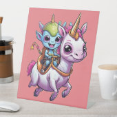 かわいい宇宙エイリアン乗りユニコーンおもしろいUFO 台座サイン (インサイチュ)