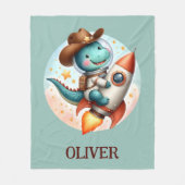 かわいい宇宙カウボーイディーノライド宇宙ロケット フリースブランケット (正面)